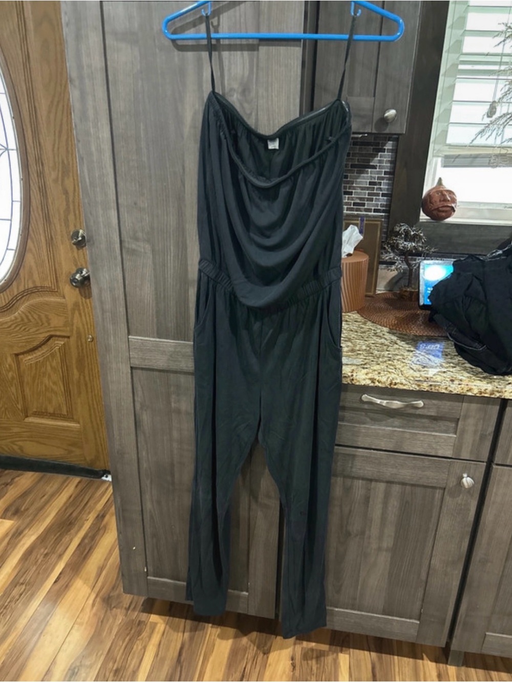 Old Navy Black Draped Cowl Neck Jumpsuit with Spaghetti Straps